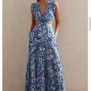 ME+EM Blue and White Patterned Maxi Dress